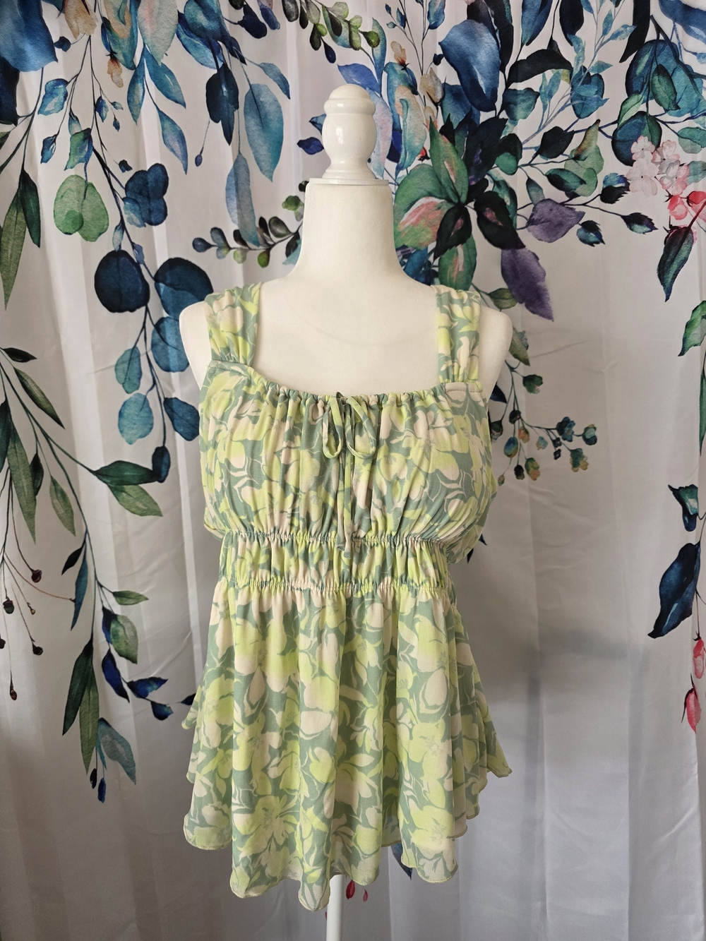 Torrid Light Green Floral Smocked Camisole